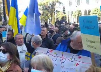 “პროფკავშირების გაერთიანების” აქცია უკრაინის მხარდასაჭერად