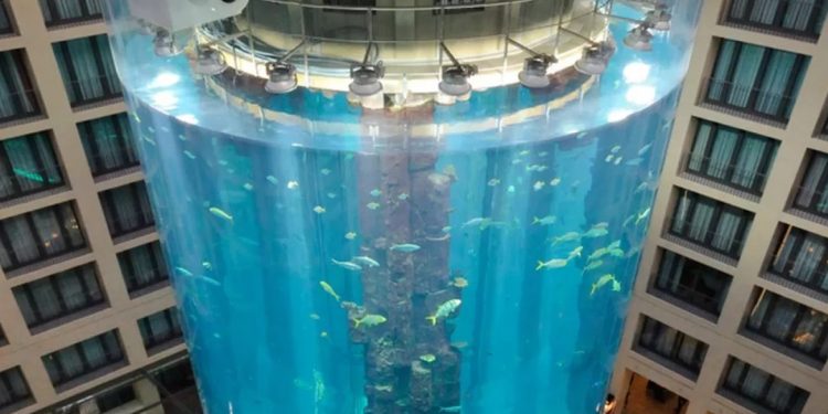 ბერლინში 14 მეტრი სიმაღლის აკვარიუმი გასკდა (ვიდეო)