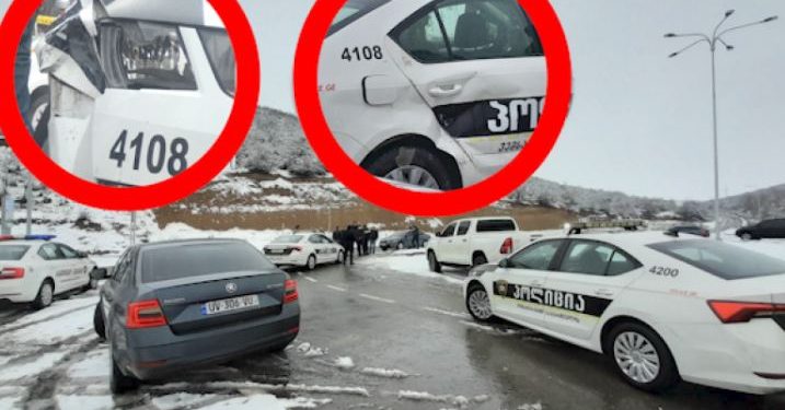 კასპში, საპატრულო პოლიციის მანქანა “დრიფტის” დროს დაიმტვრა