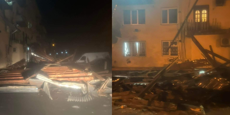 კორპუსი სახურავის გარეშე და დამტვრეული ავტომობილები – ძლიერი ქარი ოზურგეთში