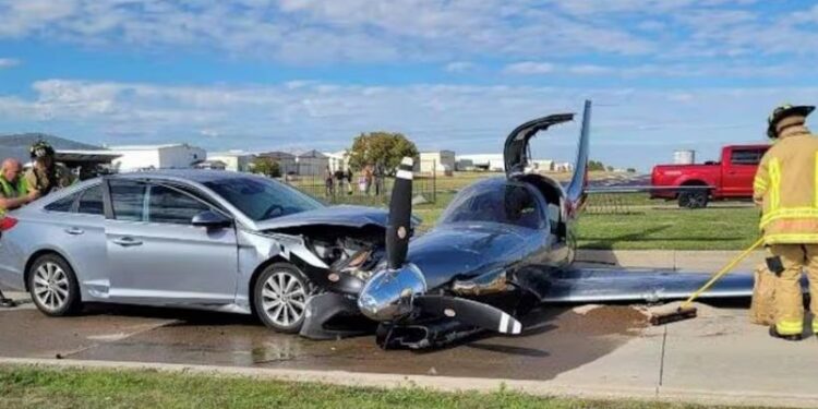 (+ვიდეო) აშშ – ში თვითმფრინავი ავტომობილს შეეჯახა