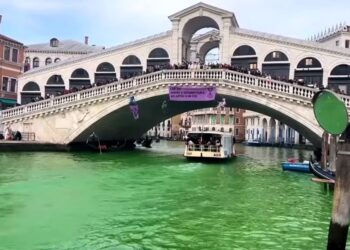 ვიდეო – იტალიელმა გარემოსდამცველებმა ვენეციის დიდი არხი, პროტესტის ნიშნად მწვანედ შეღებეს