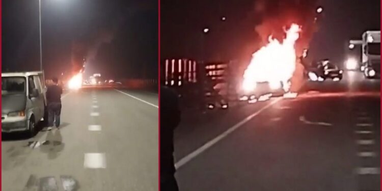 ქობულეთის შემოვლით გზაზე მანქანა დაიწვა