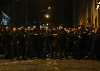 აქციის მონაწილეები ცდილობენ პარლამენტის შენობას მსვლელობით წრე მოარტყან, რის საშუალებასაც სამართალდამცველები არ აძლევს