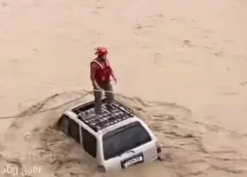 თბილისში ადიდებულმა მდინარემ ავტომობილი წაიღო