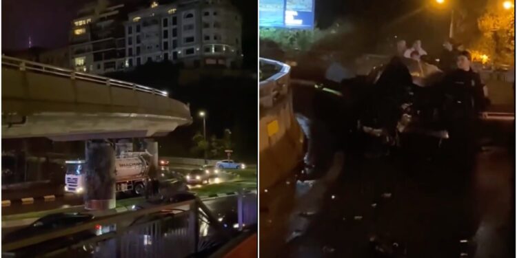 ვიდეო – ავტომობილი ერთი ხიდიდან მეორე ხიდზე გადმოვარდა – გუშინდელი ავარიის დეტალები