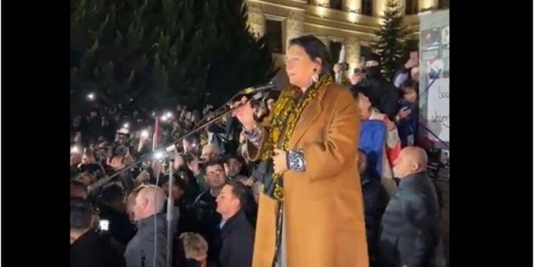 სალომე ზურაბიშვილს სიტყვით გამოსვლის გაგრძელება ე.წ. მეგაფონით მოუწია – სცენაზე მიკროფონი გაითიშა