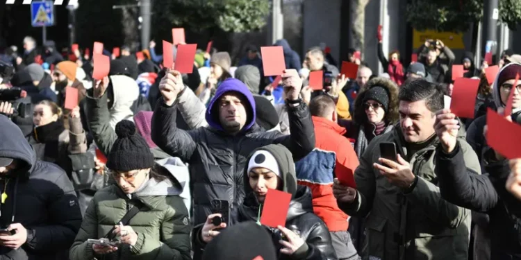 აქციის მონაწილეებს პარლამენტთან „წითელი ბარათები“ აქვთ მიტანილი