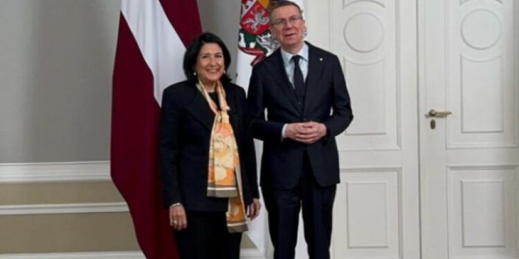 სალომე ზურაბიშვილი ლატვიის პრეზიდენტს, ედგარს რინკევიჩს ხვდება