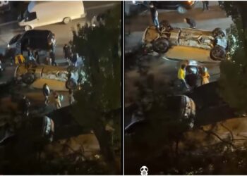 ვიდეო – თბილისში, ნუცუბიძეზე მანქანა ამოტრიალდა