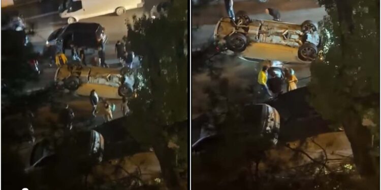 ვიდეო – თბილისში, ნუცუბიძეზე მანქანა ამოტრიალდა