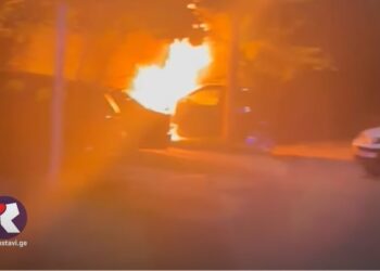 ვიდეო – რუსთავში საცხოვრებელი სახლის ეზოში “ბეემვე”-ს მარკის ავტომობილი დაიწვა