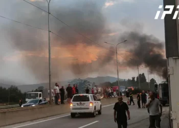 ავტომაგისტრალზე ავტომანქანა იწვი