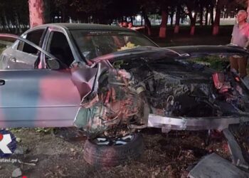 ავტომობილი ბორდიურზე ავარდა და ხეს დაეჯახა [video]