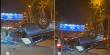 ვიდეო – თბილისში მსუბუქი ავტომობილი ამოტრიალდა