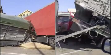 ვიდეო – ერთმანეთს ორი ტრაილერი შეეჯახა – ავარია გუდაურში