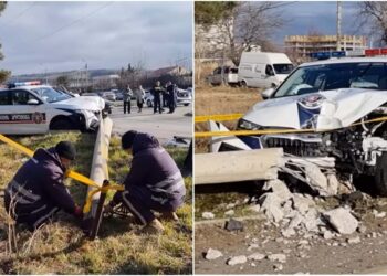 ნახეთ ვიდეო – შეჯახების შემდეგ დაცვის პოლიციის ავტომობილი განათების ბოძს შეეჯახა და მოგლიჯა