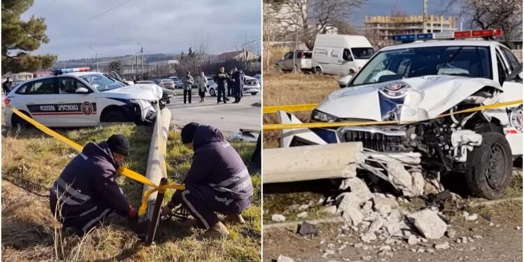 ნახეთ ვიდეო – შეჯახების შემდეგ დაცვის პოლიციის ავტომობილი განათების ბოძს შეეჯახა და მოგლიჯა