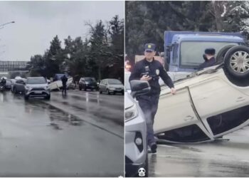ვიდეო – თბილისში ავარიის შედეგად მანქანა ამობრუნდა