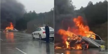 ვიდეო – ცენტრალურ მაგისტრალზე ავტომობილს ცეცხლი გაუჩნდა
