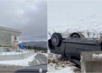 ვიდეო – ცენტრალურ მაგისტრალზე, ავტობანზე ავტომობილი გზიდან გადავარდა