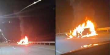 ვიდეო – სამტრედია-ქუთაისის გზაზე ავტომობილს ცეცხლი გაუჩნდა